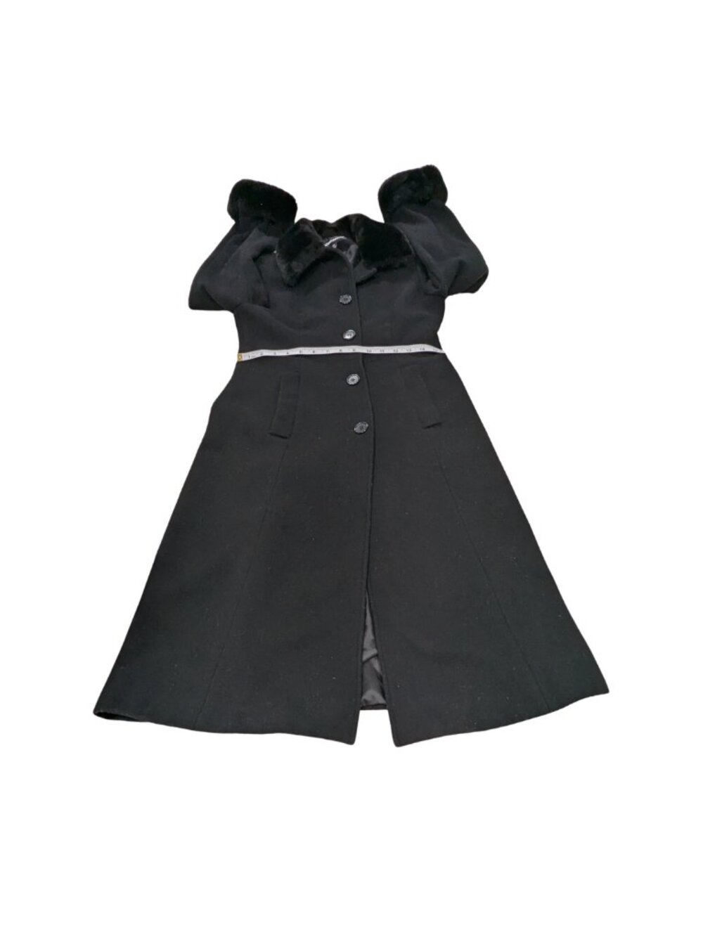 Donnybrook Black Wool Faux Fur Trim Coat Petite 2P - Picture 9 of 11
